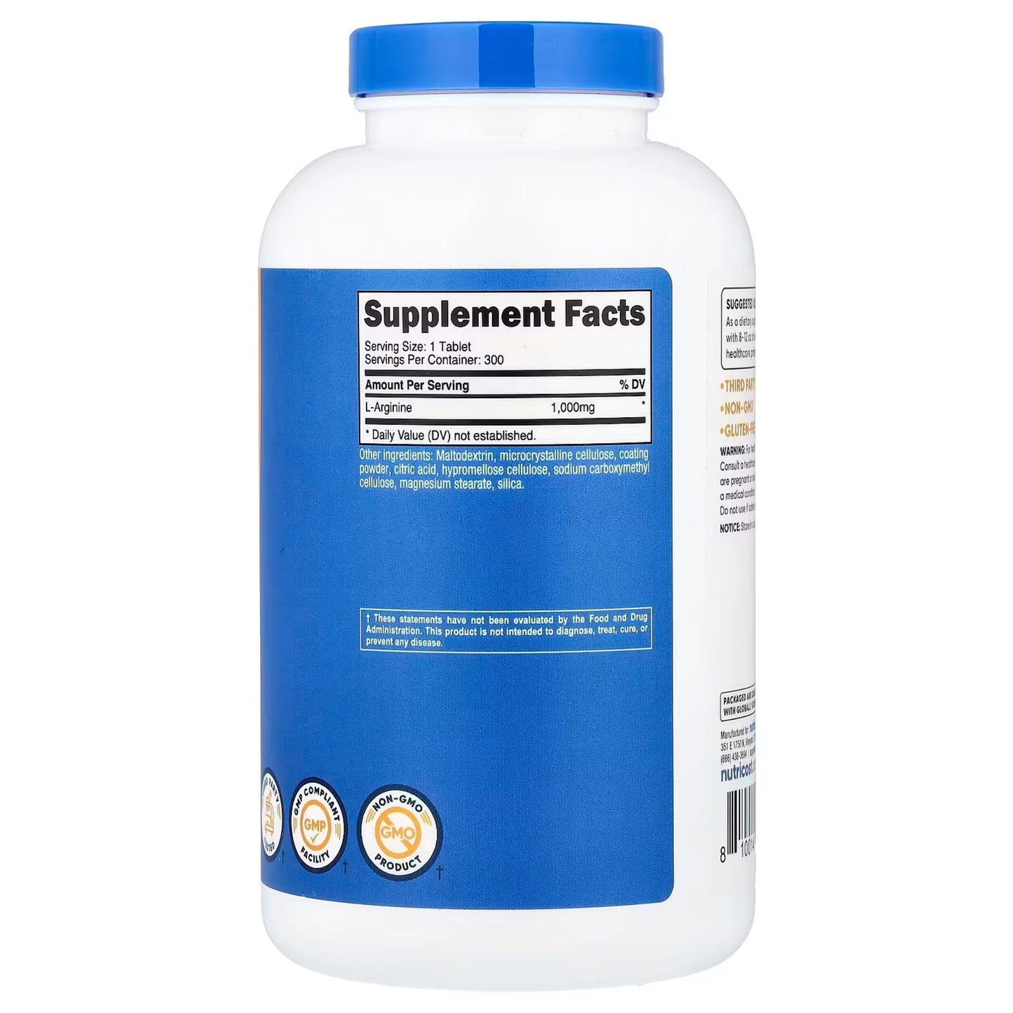 L - Arginina Nutricost: 300 Tabletas (1,000MG) - NutriSuplementos Perú