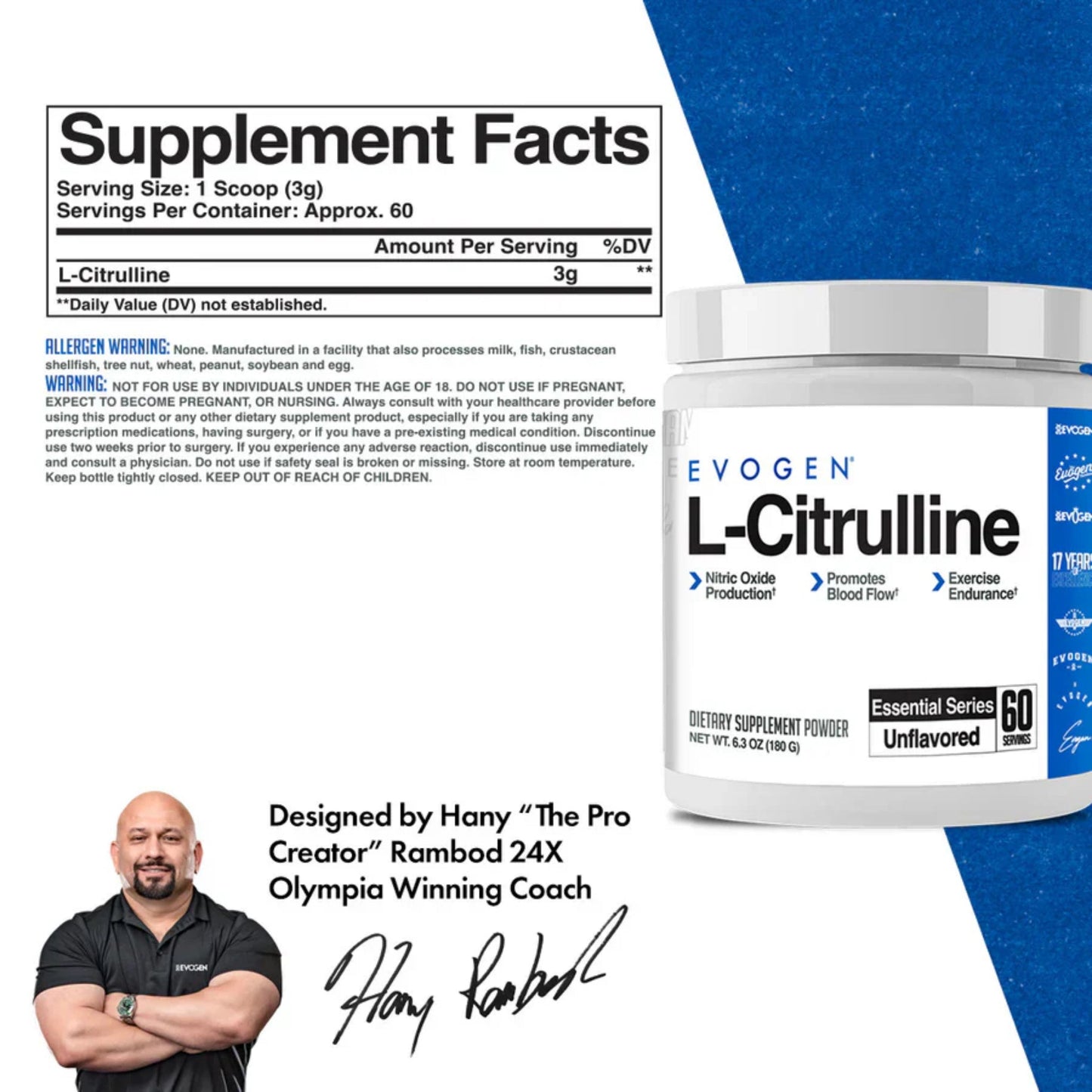 L - Citrulina Evogen en Polvo: 60 Servicios (180 Gramos) - NutriSuplementos Perú