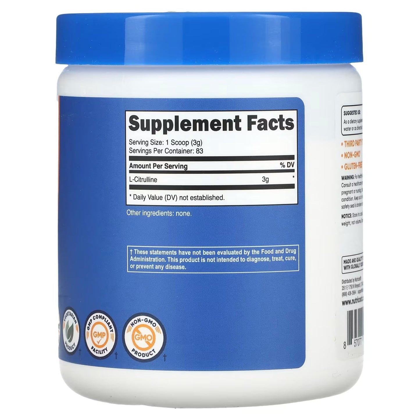 L - Citrulina Nutricost en Polvo: 250gr - 600 gr - NutriSuplementos Perú