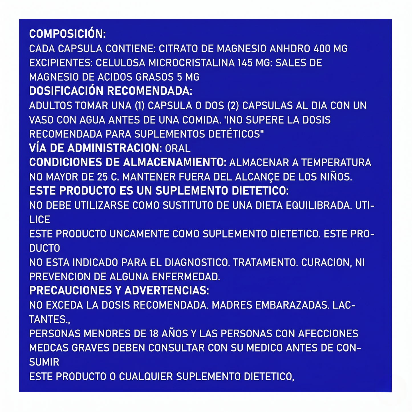 Citrato De Magnesio Mujer Aguaje: 60 Capsulas