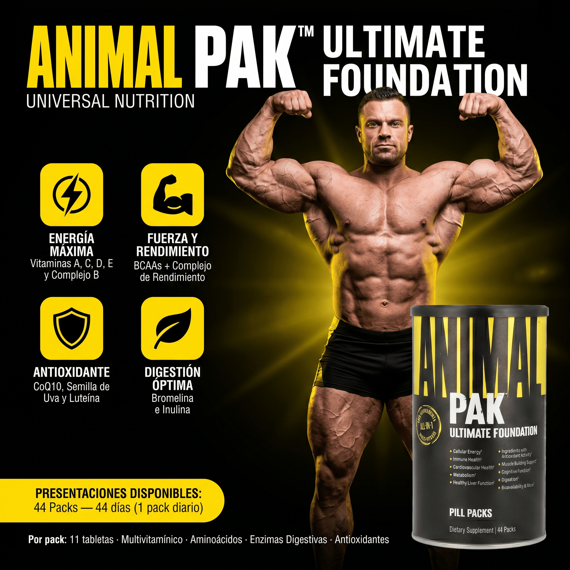 Animal Pak (44 Packs) Pastillas Multivitamínico - Universal Nutrition (UN) Perú - NutriSuplementos Perú