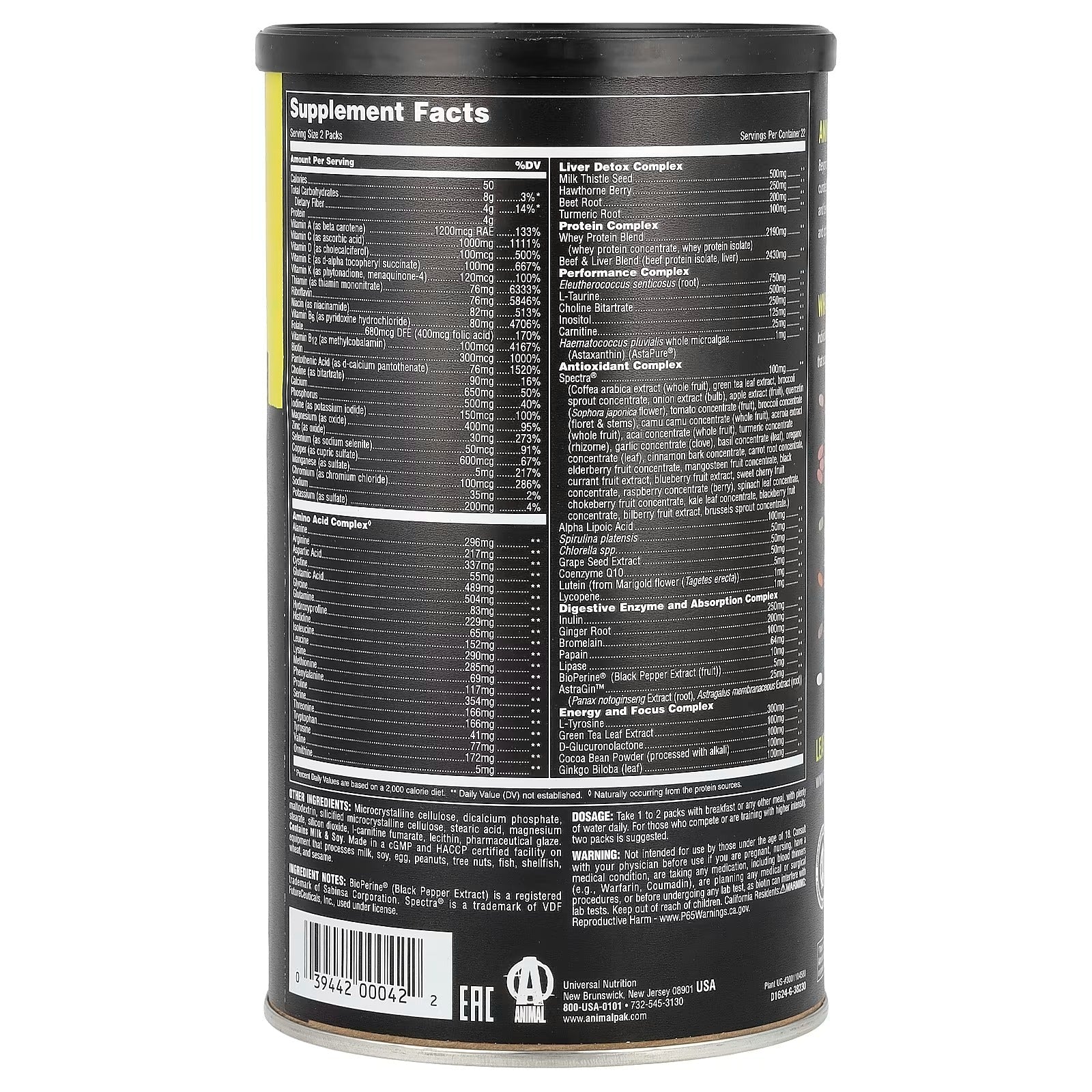 Animal Pak (44 Packs) Pastillas Multivitamínico - Universal Nutrition (UN) Perú - NutriSuplementos Perú