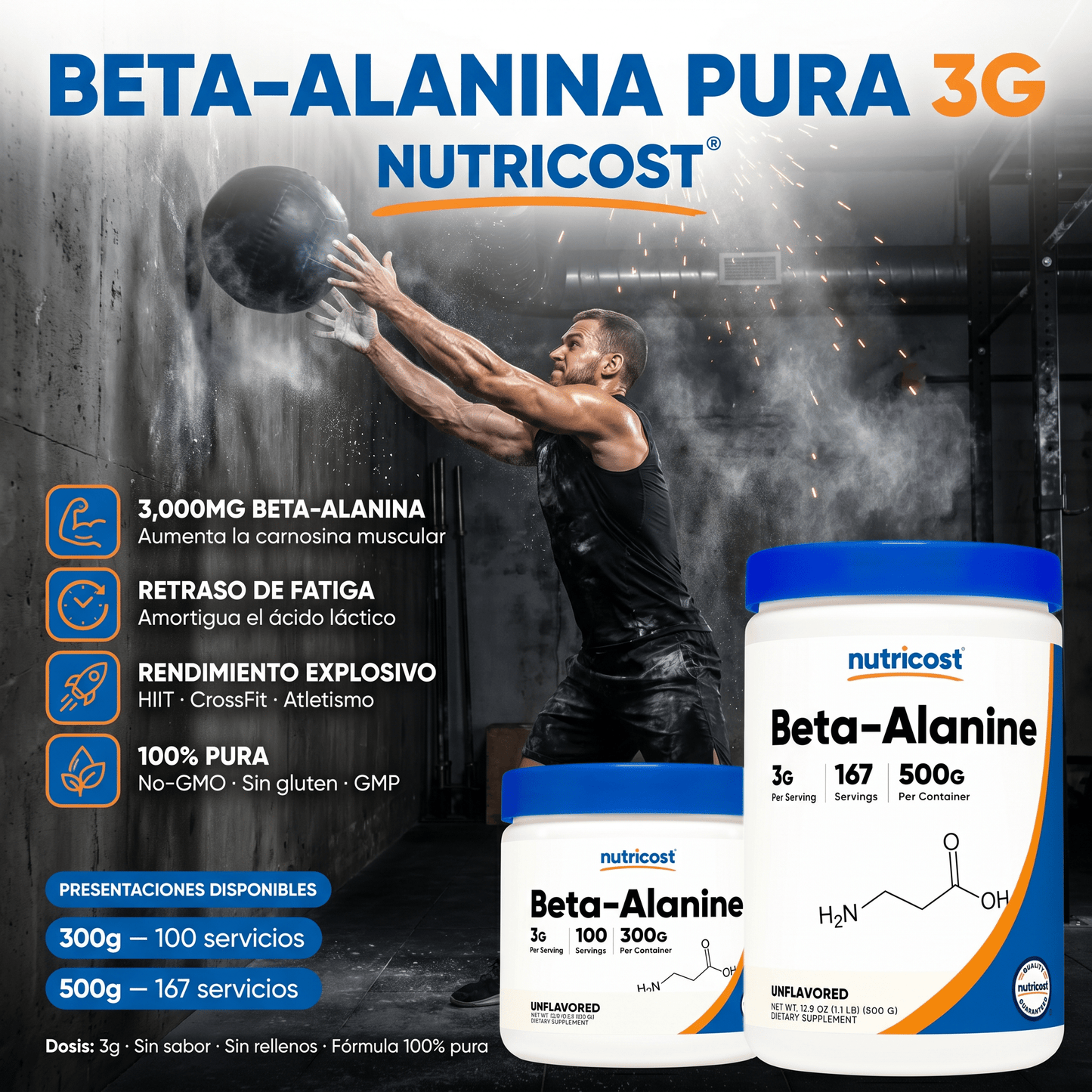Beta Alanina Nutricost en Polvo: 300gr - 500gr - NutriSuplementos Perú