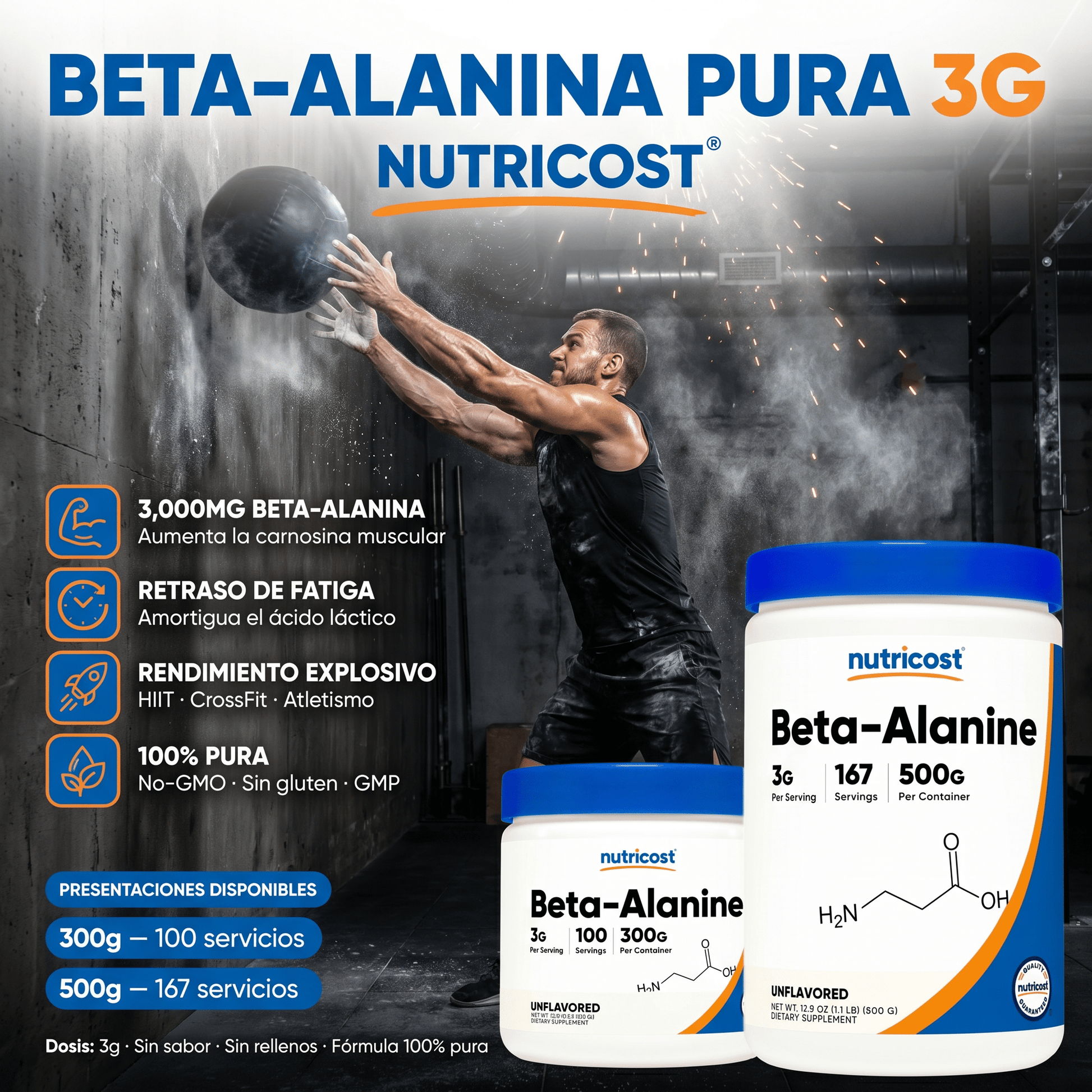 Beta Alanina Nutricost en Polvo: 300gr - 500gr - NutriSuplementos Perú
