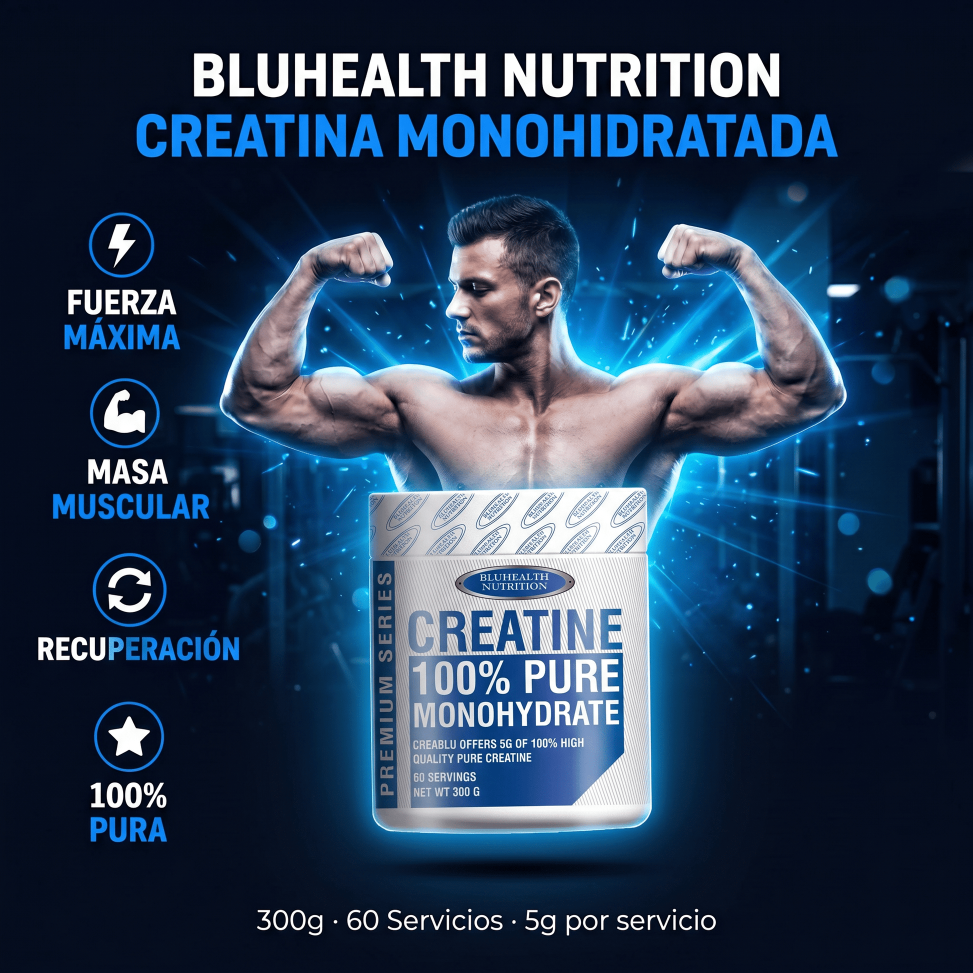 Creatina Blue Health Monohidratada en Polvo: 300gr - NutriSuplementos Perú