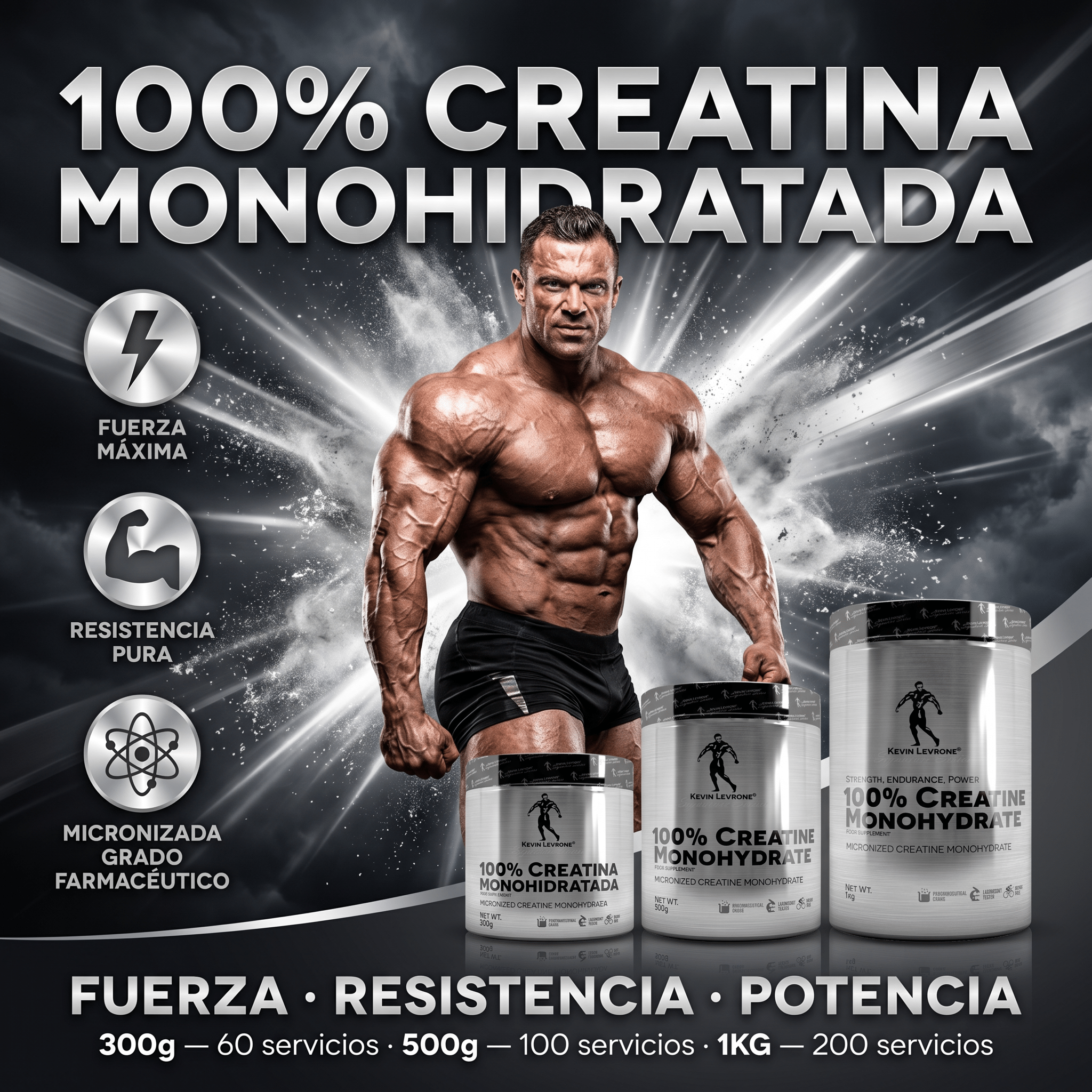 Creatina Kevin Levrone 100% Monohidratada: 300gr - 500gr - 1KG - NutriSuplementos Perú