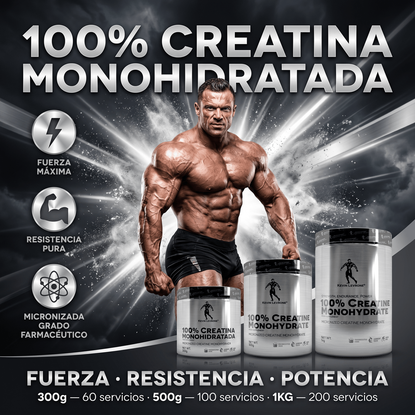 Creatina Kevin Levrone 100% Monohidratada: 300gr - 500gr - 1KG - NutriSuplementos Perú