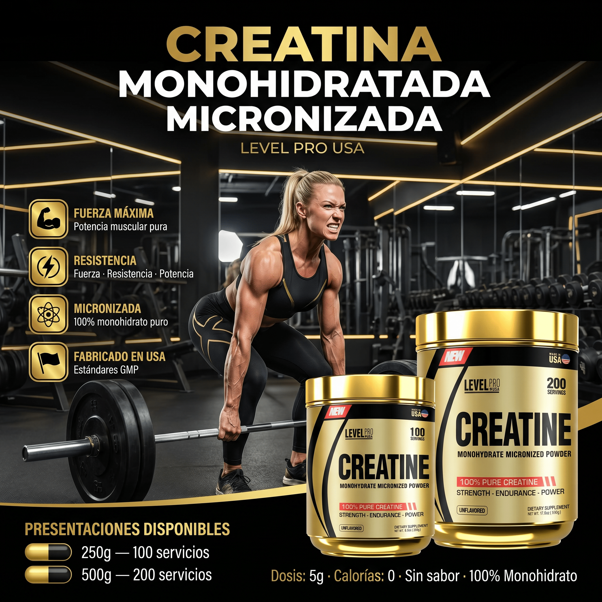 Creatina Level Pro Monohidratada y Micronizada: 250gr - 500gr - NutriSuplementos Perú