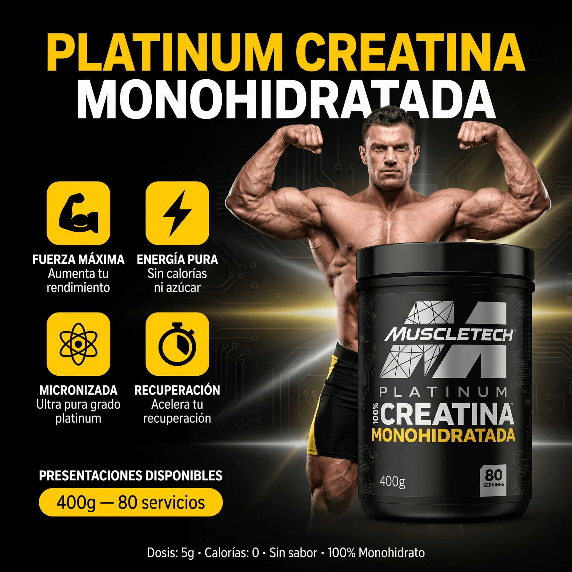 Creatina Muscletech Platinum Monohidratada Micronizada: 400gr - NutriSuplementos Perú