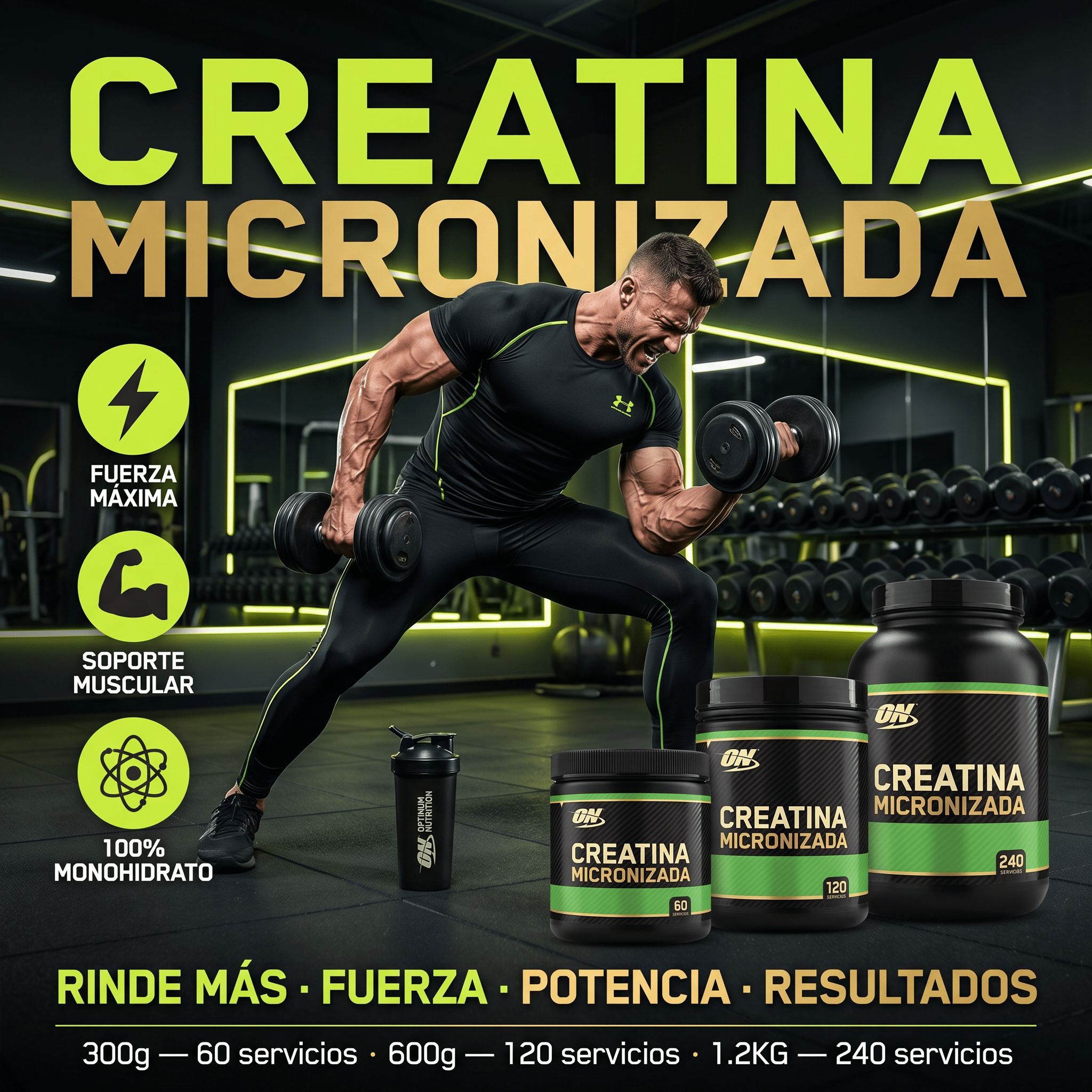 Creatina Optimum Nutrition: 300 gr - 600 gr - 1.2 KG - NutriSuplementos Perú