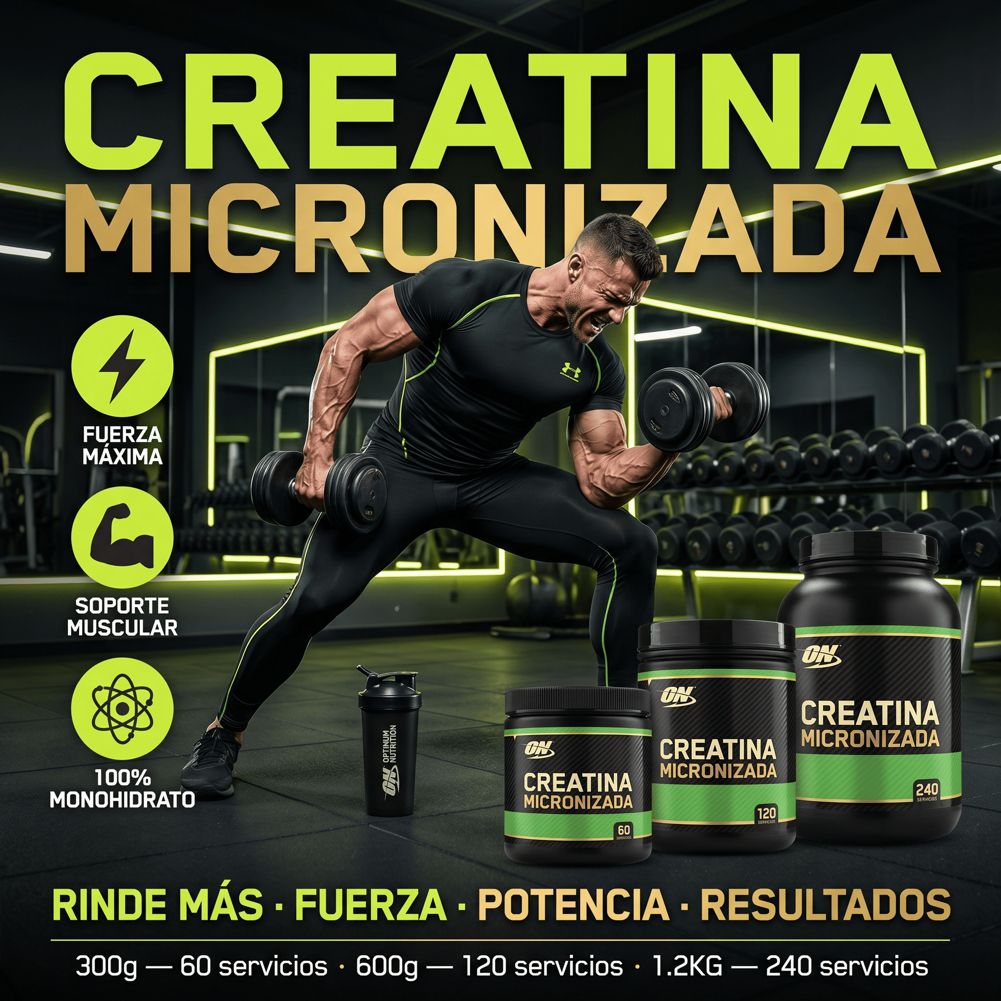 Creatina Optimum Nutrition: 300 gr - 600 gr - 1.2 KG - NutriSuplementos Perú