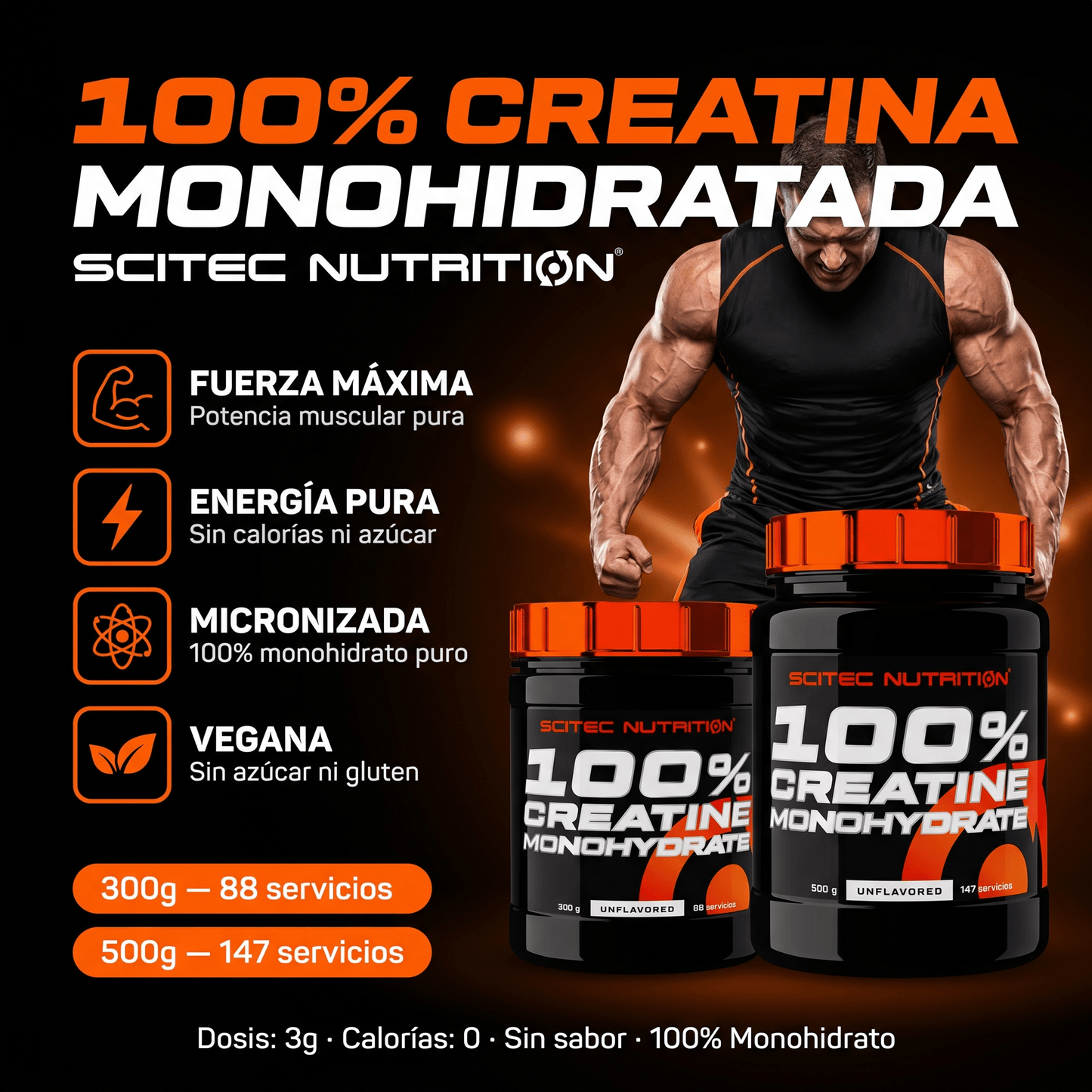 Creatina Scitec Nutrition 100% Monohidratada: 300gr - 500gr - NutriSuplementos Perú