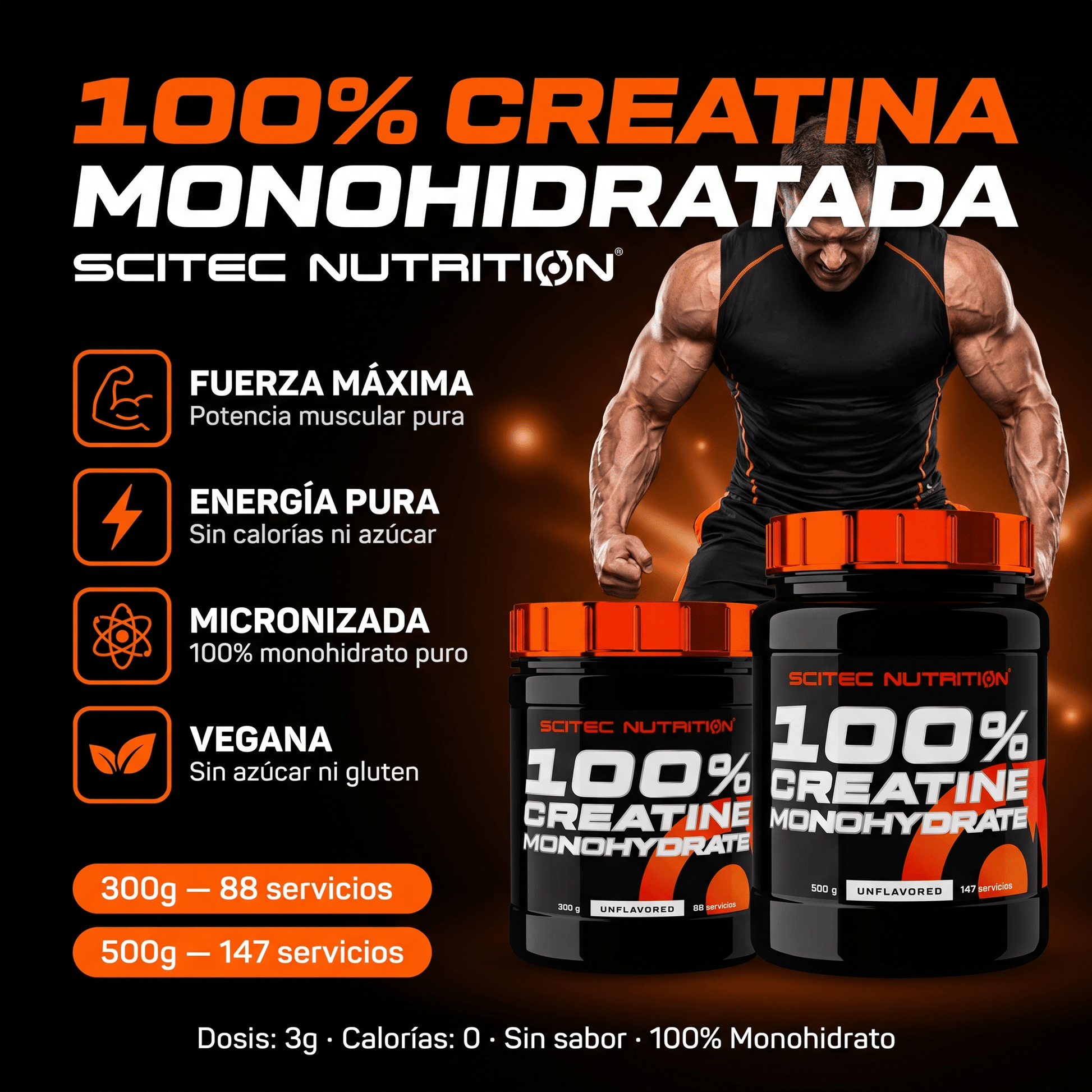 Creatina Scitec Nutrition 100% Monohidratada: 300gr - 500gr - NutriSuplementos Perú