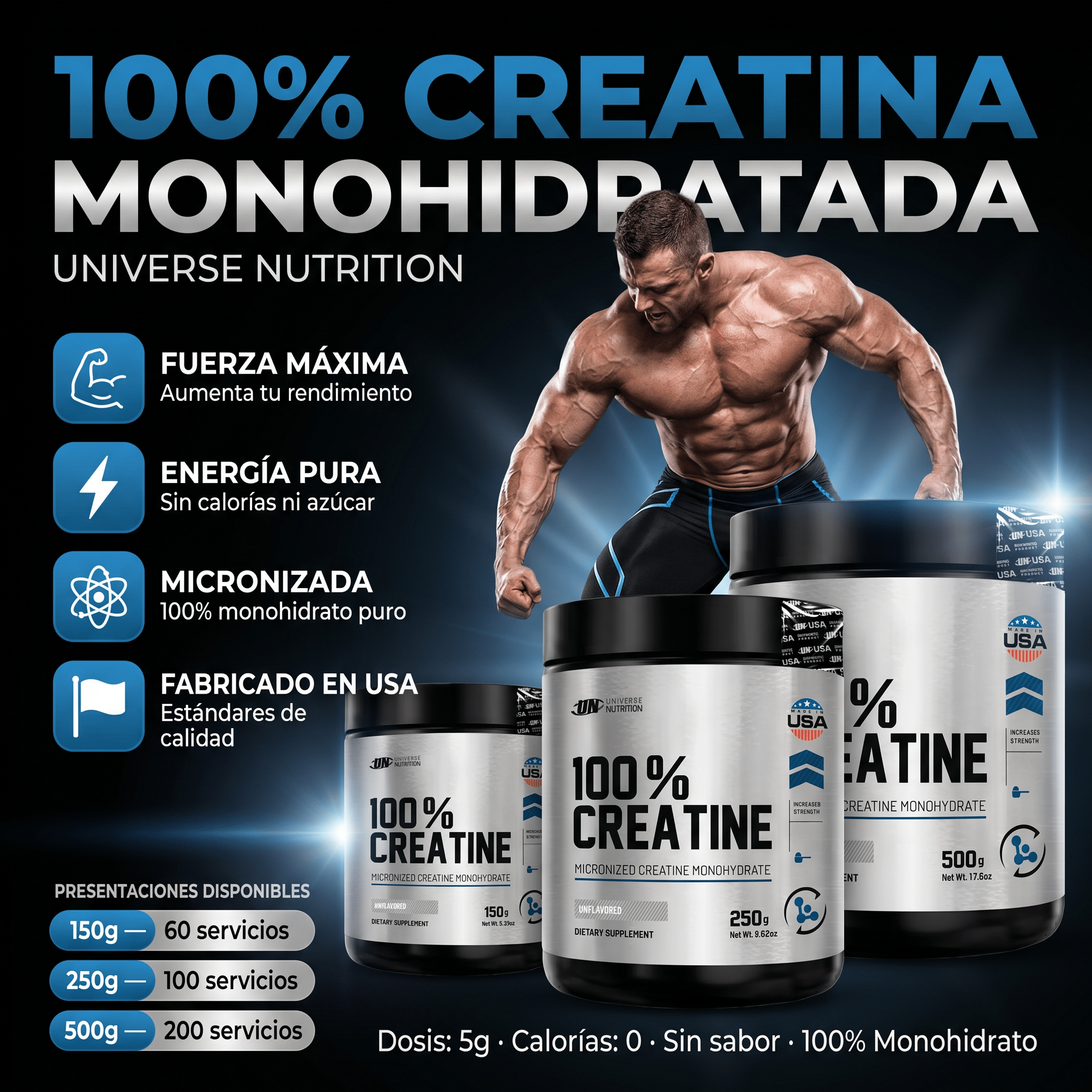 Creatina Universe Nutrition Monohidratada: 150gr - 250gr - 500gr - NutriSuplementos Perú