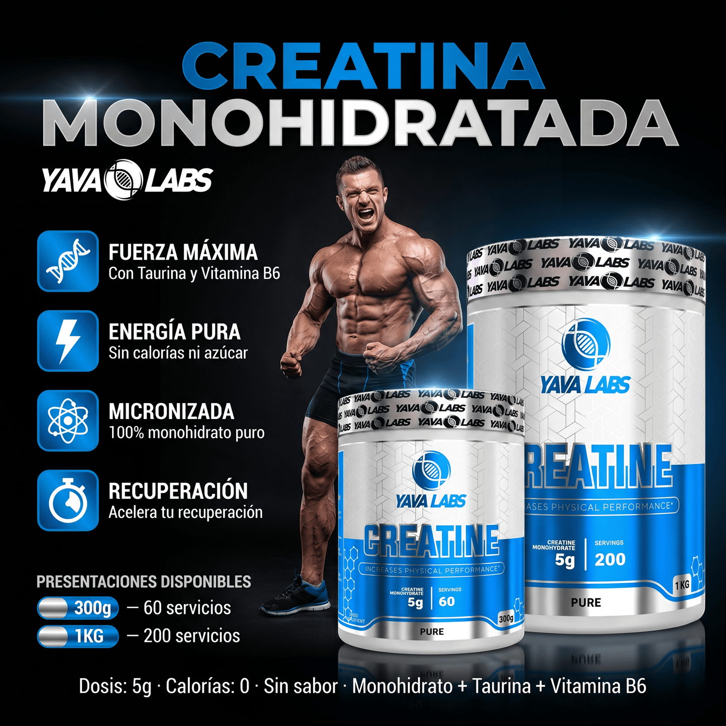 Creatina Yava Labs Monohidratada: 300gr - 1KG - NutriSuplementos Perú