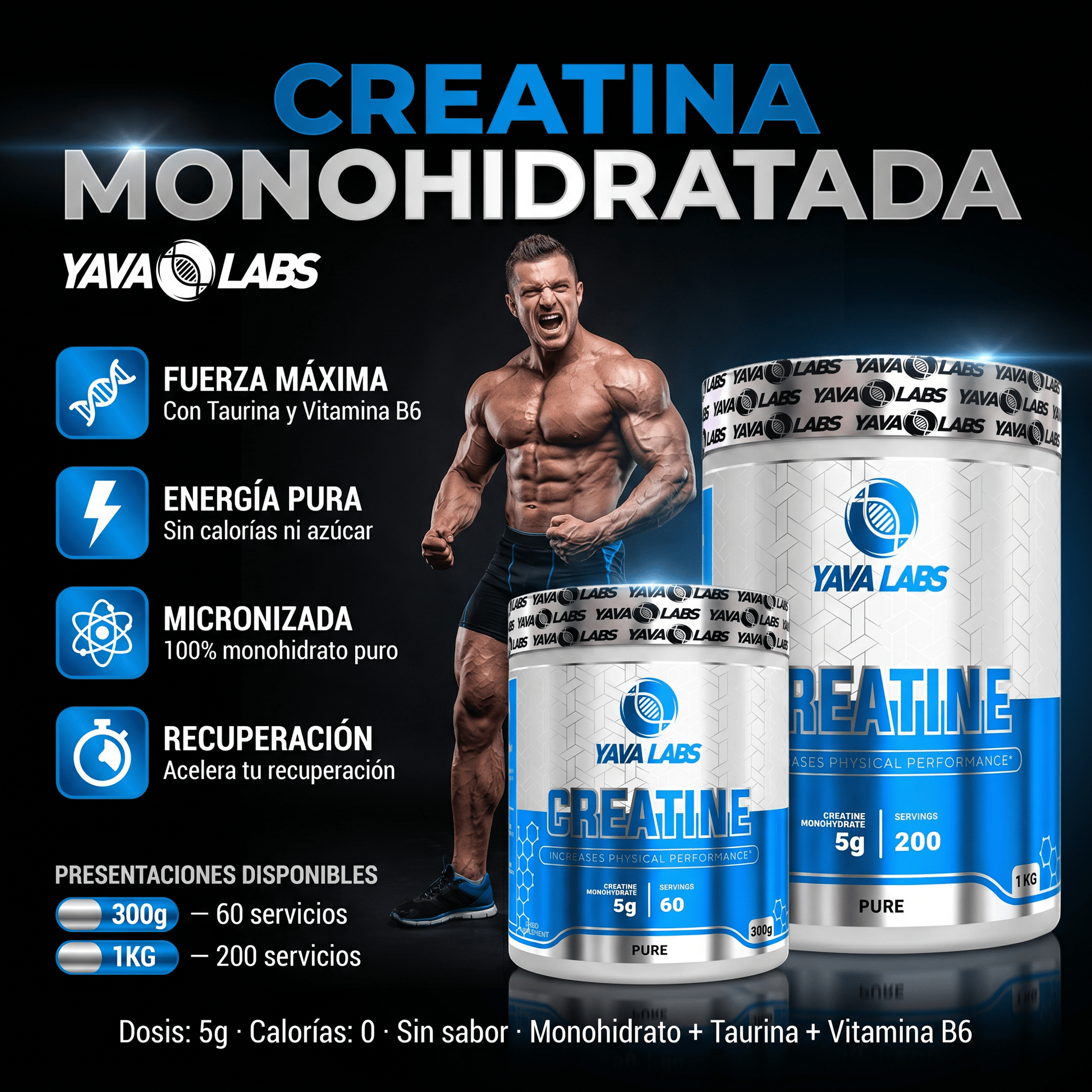 Creatina Yava Labs Monohidratada: 300gr - 1KG - NutriSuplementos Perú