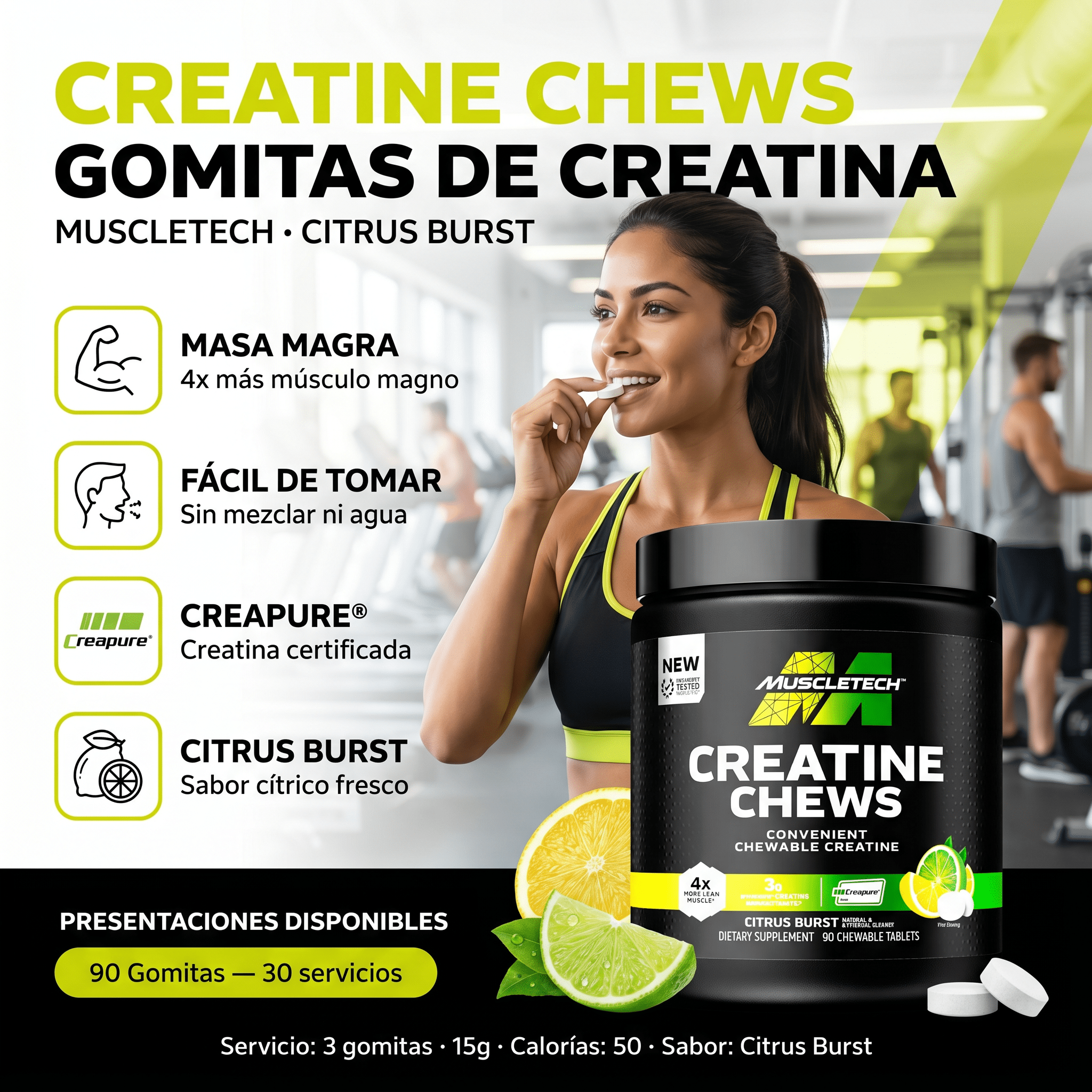 Creatine Chews Muscletech Gomitas de Creatina: 90 Unidades - NutriSuplementos Perú