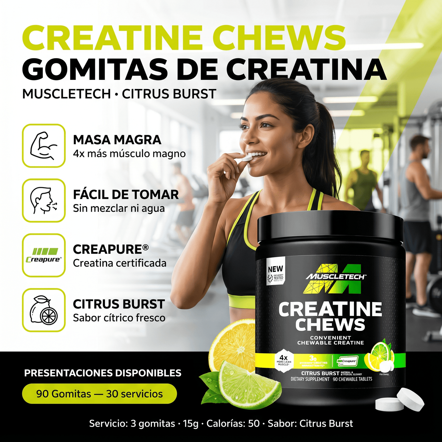 Creatine Chews Muscletech Gomitas de Creatina: 90 Unidades - NutriSuplementos Perú