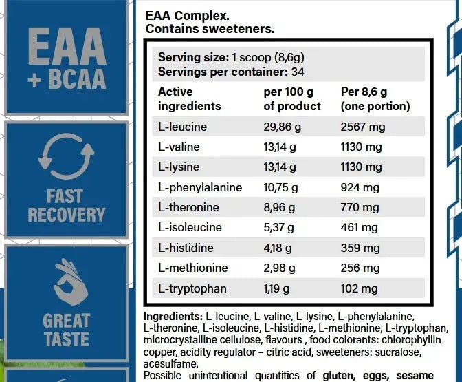 EAAs Complex de Yava Labs (34 Servicios - 300 Gramos) - NutriSuplementos Perú