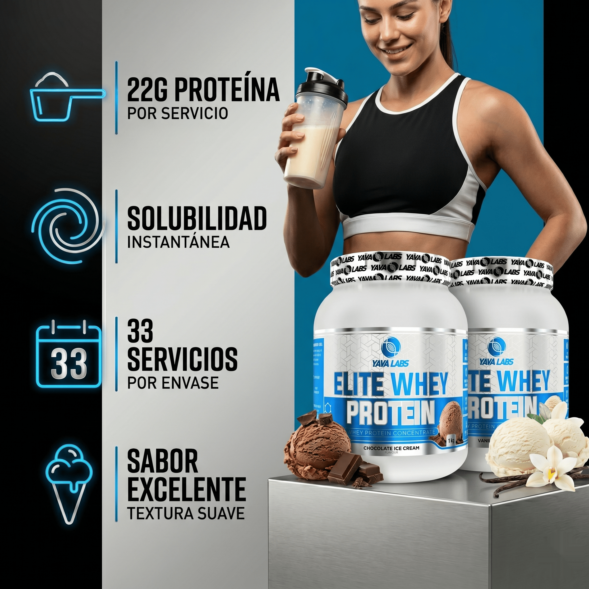 Elite Whey Protein Yava Labs Proteína Suero de Leche: 1KG - NutriSuplementos Perú