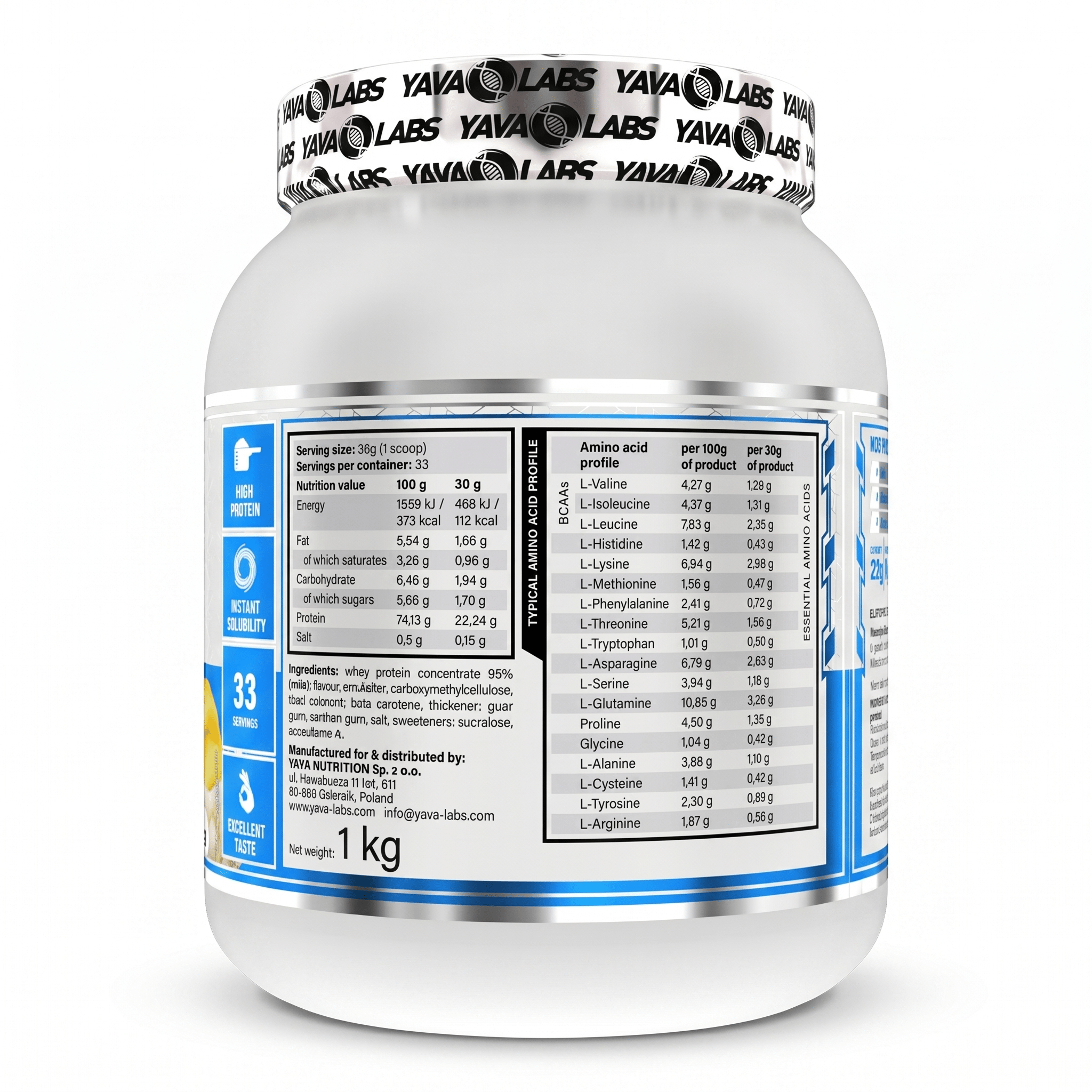 Elite Whey Protein Yava Labs Proteína Suero de Leche: 1KG - NutriSuplementos Perú