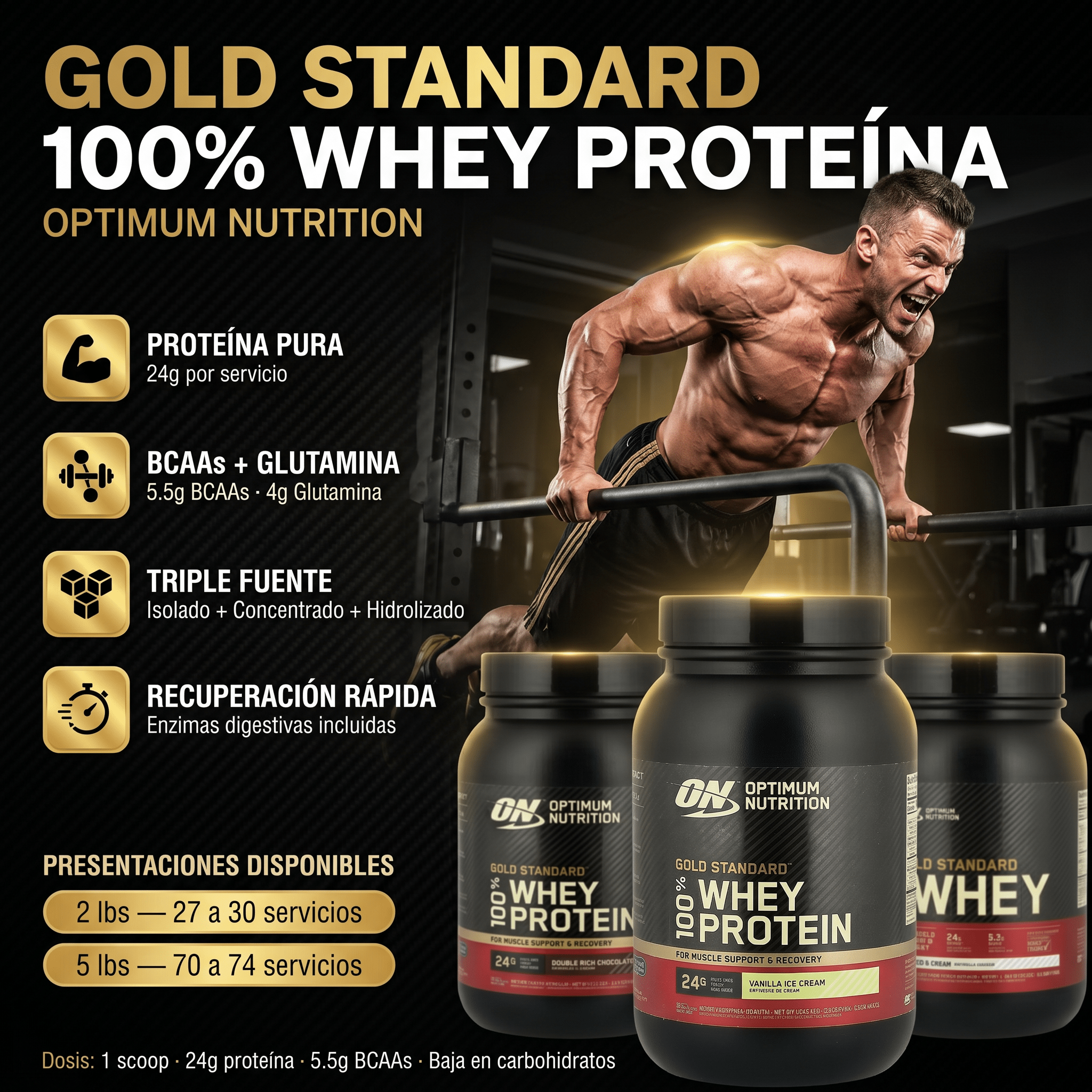 Gold Standard Whey ON de 2lbs y 5lbs - Optimum Nutrition Perú - NutriSuplementos Perú