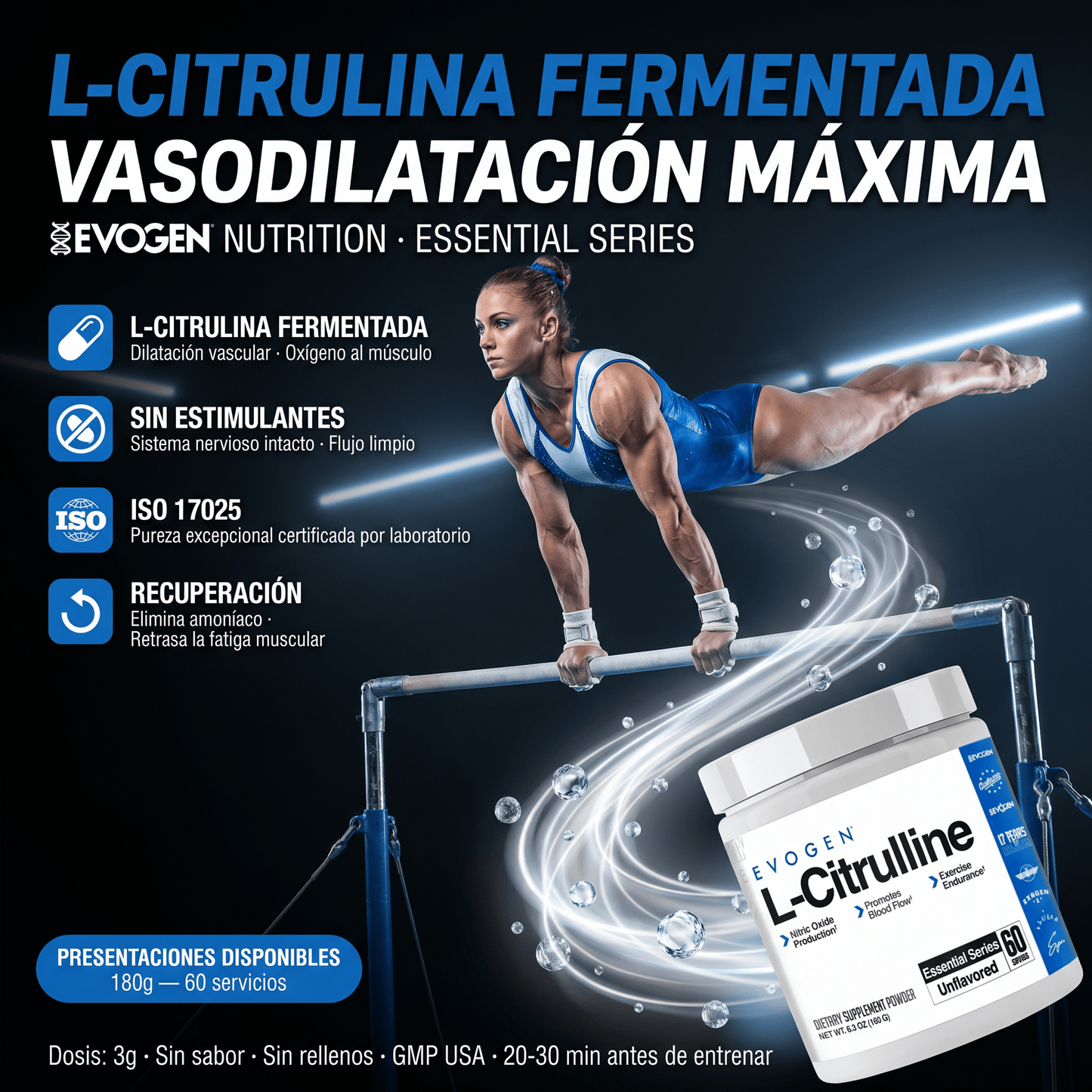 L - Citrulina Evogen en Polvo: 60 Servicios (180 Gramos) - NutriSuplementos Perú
