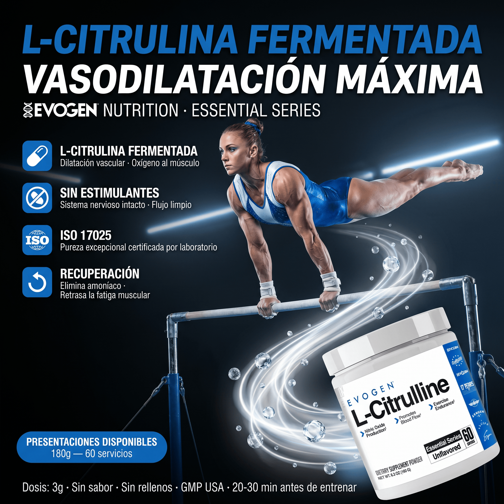 L - Citrulina Evogen en Polvo: 60 Servicios (180 Gramos) - NutriSuplementos Perú