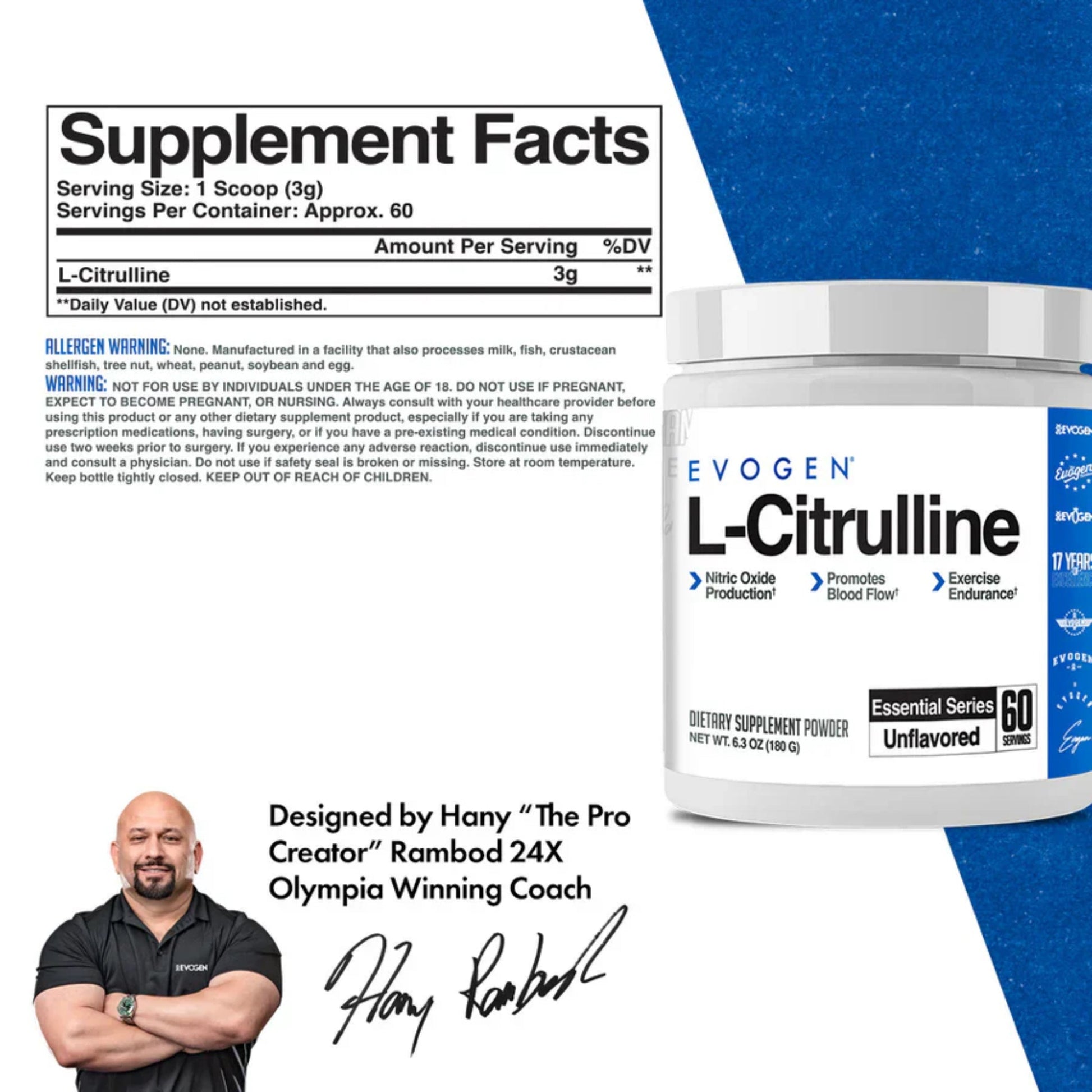 L - Citrulina Evogen en Polvo: 60 Servicios (180 Gramos) - NutriSuplementos Perú