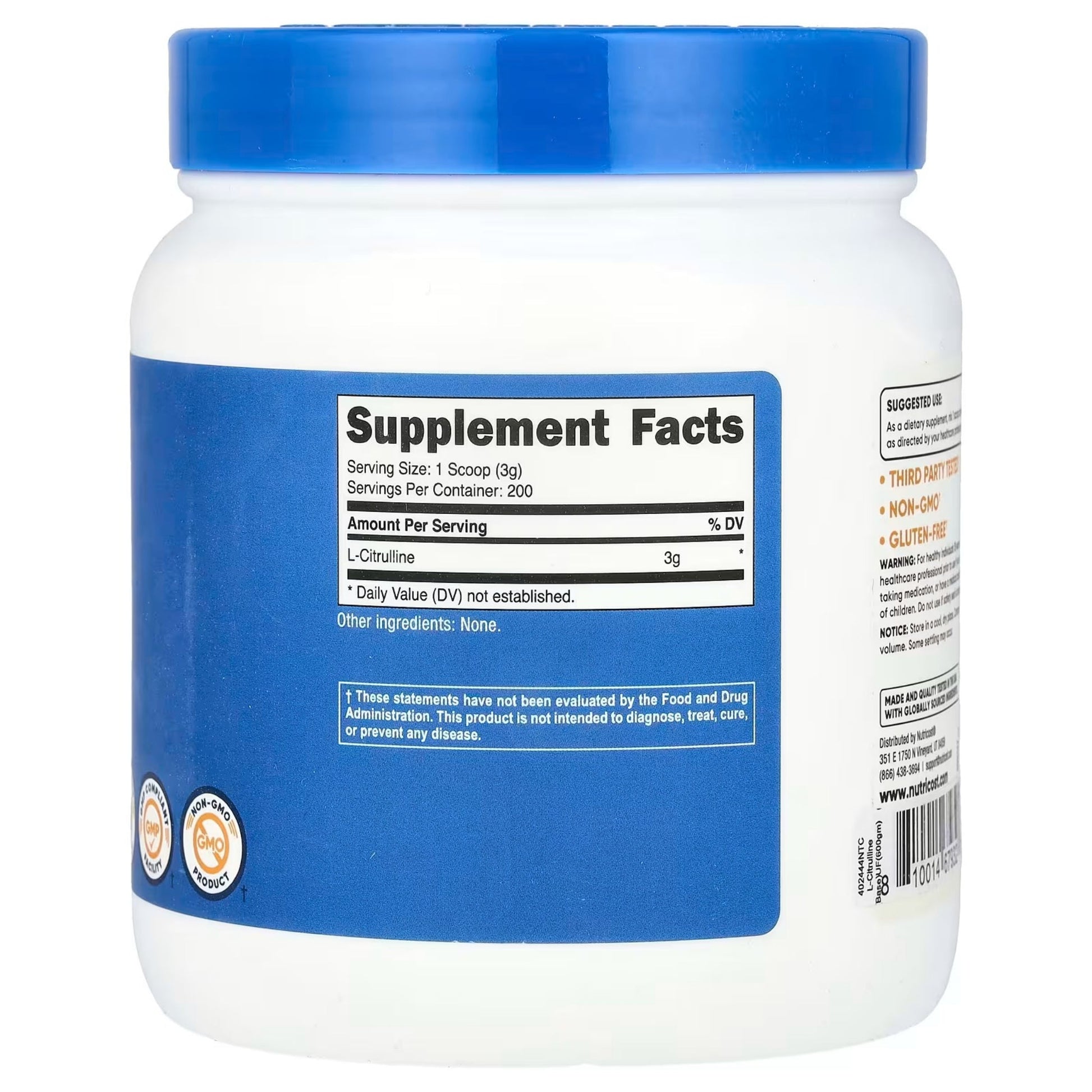 L - Citrulina Nutricost en Polvo: 250gr - 600 gr - NutriSuplementos Perú